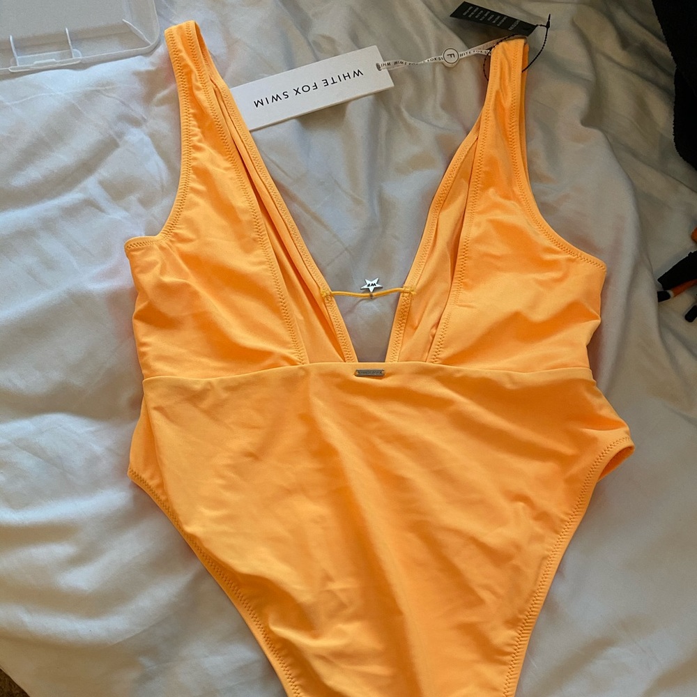 White fox orange 1 piece swimsuit